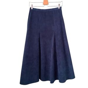 Vintage Made in USA Navy Suede Texture Lined Midi Skirt in Size 8